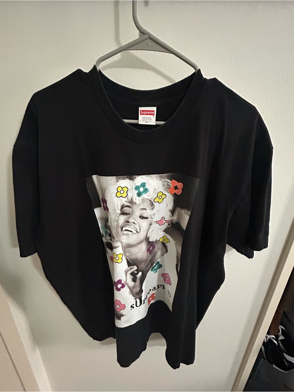 Supreme Black Kids Tee with Colorful Floral Portrait